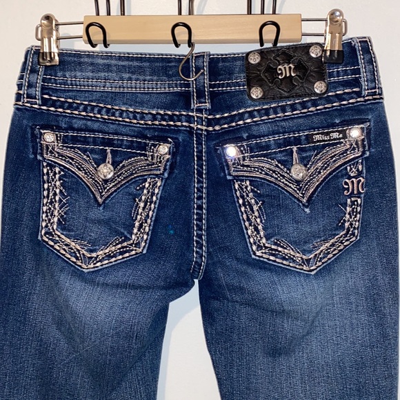 Miss Me Denim - Miss Me Signature Rise Boot bootcut dark denim jeans with embellished bling